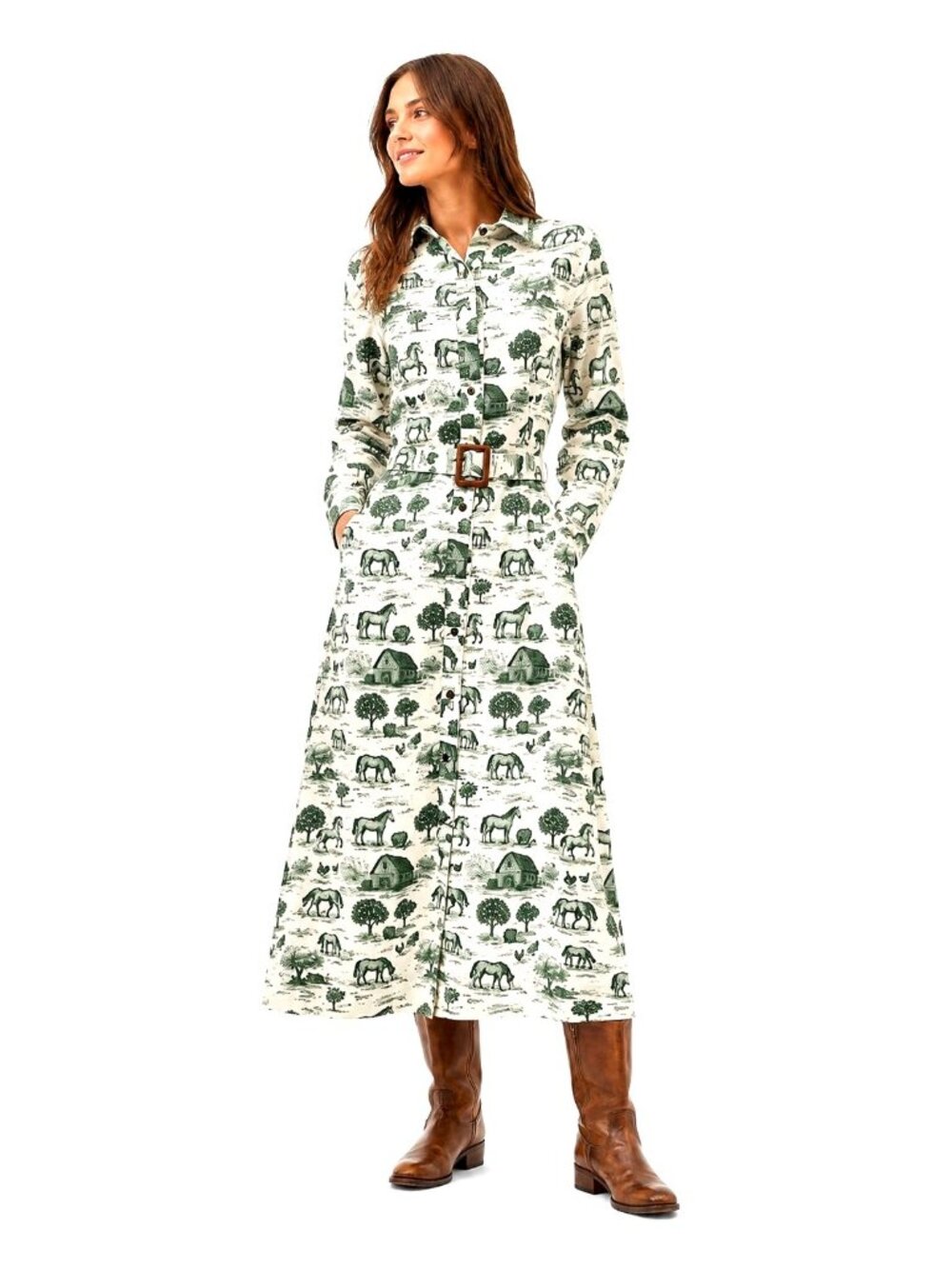 Kiel James Patrick Stonewall Pasture Flannel Dress Belted KJP Midi Maxi - Picture 15 of 15
